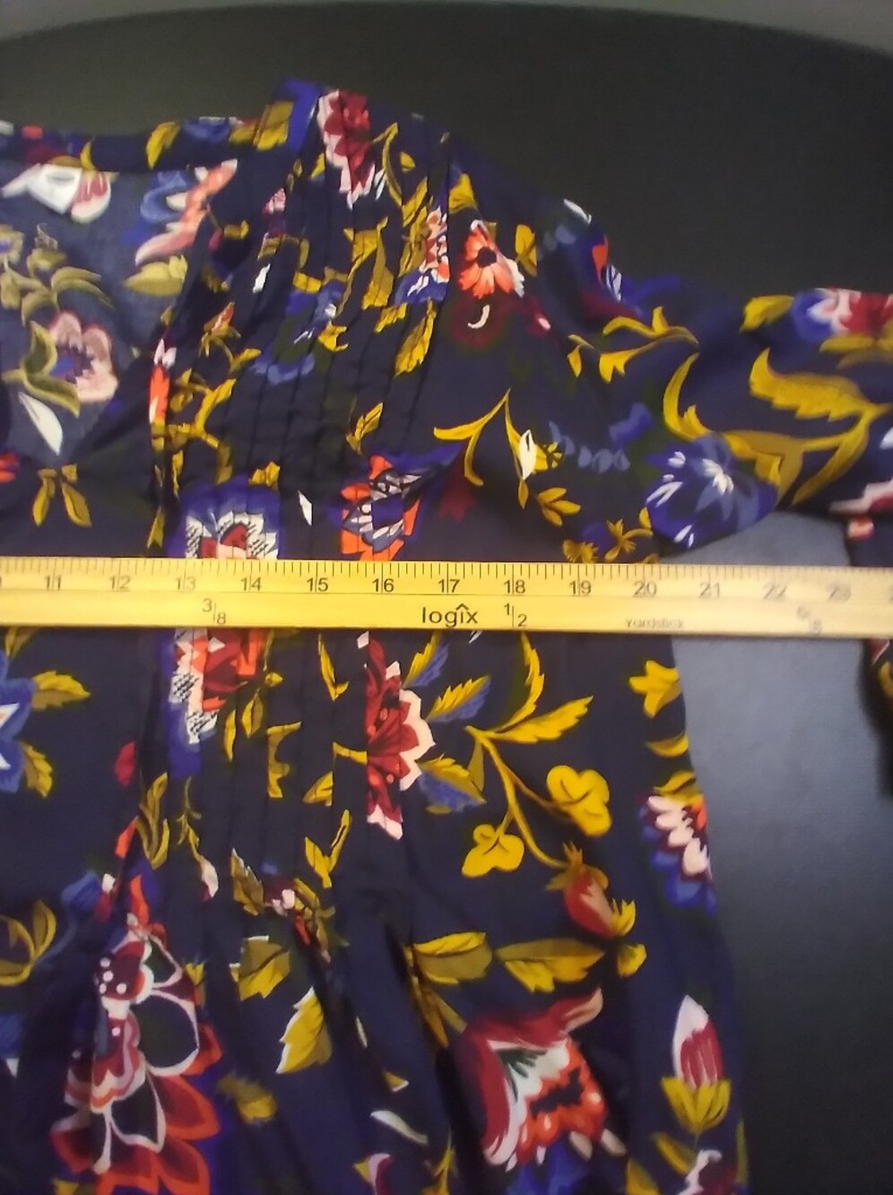 Old Navy  Floral Pintuck Peasant Tunic Dress Long Sleeve Mini Short Size L - Picture 4 of 8
